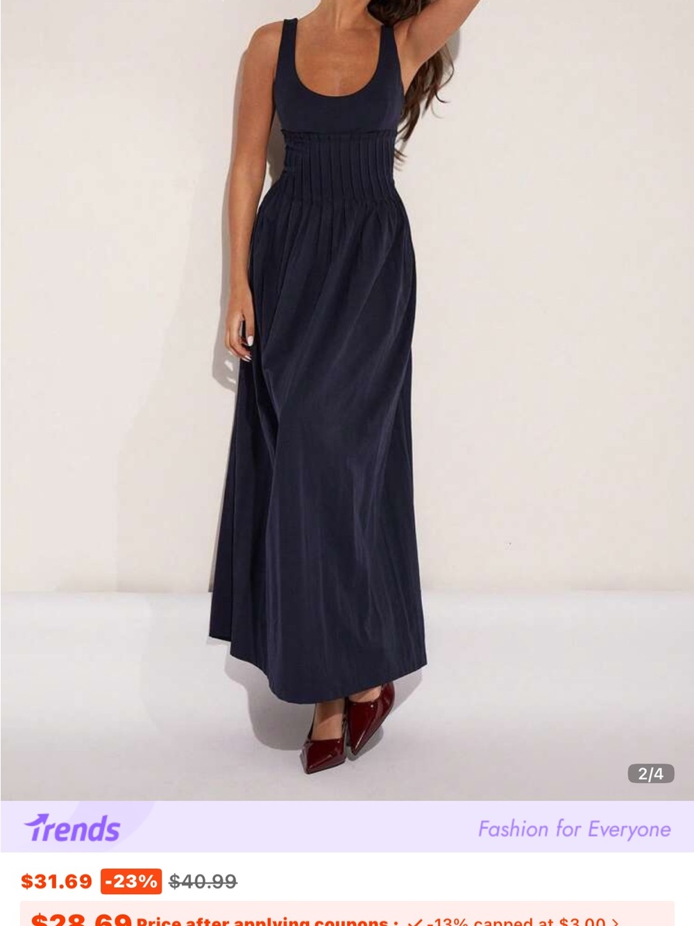 Women's Navy Maxi Skirt with Smocked Waist